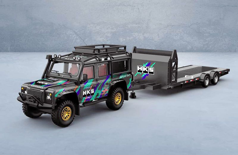 Time Micro 1/64 Land Rover Defender + Trailer Set HKS Livery