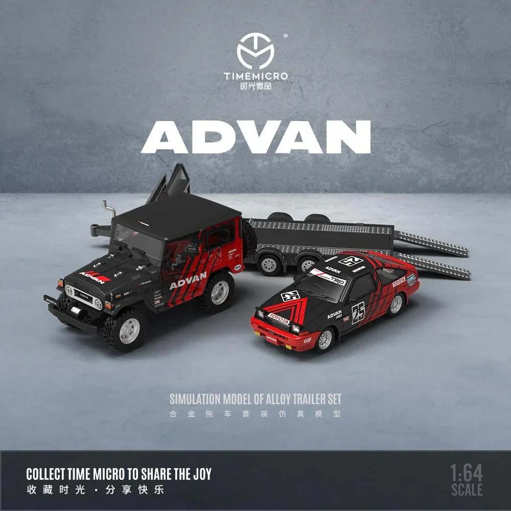 Time Micro 1/64 FJ40 + AE86 + Trailer Set ADVAN Diecast