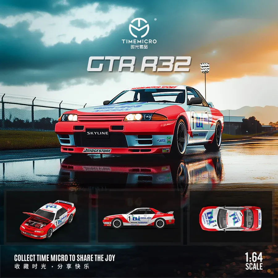 Time Micro 1/64 Nissan Skyline R32 GTR Wake and Red UJ Racing Car TM644134