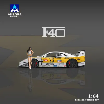 Aurora Model 1:64 Ferrari F40 LBWK #23 White Lightning livery with Figurine AM644506-1