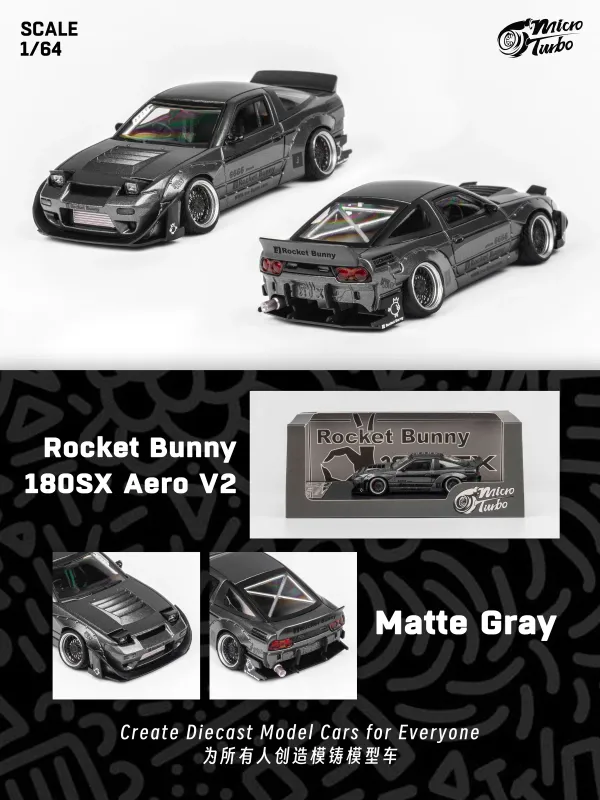 Micro Turbo 1:64 Nissan Silvia 180SX Rocket Bunny v2 Gunmetal
