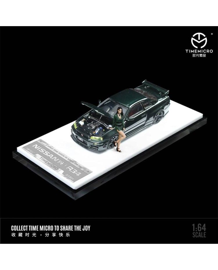 Time Micro Nissan Skyline R34 GTR Green with figurine TM643432-1