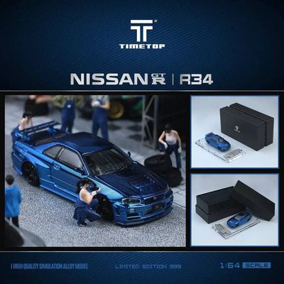 Time Top TimeMicro Nissan Skyline R34 GTR Blue Carbon Electroplated 1/64