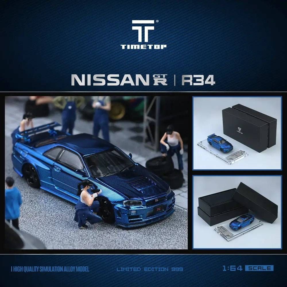Time Top TimeMicro Nissan Skyline R34 GTR Blue Carbon Electroplated 1/64