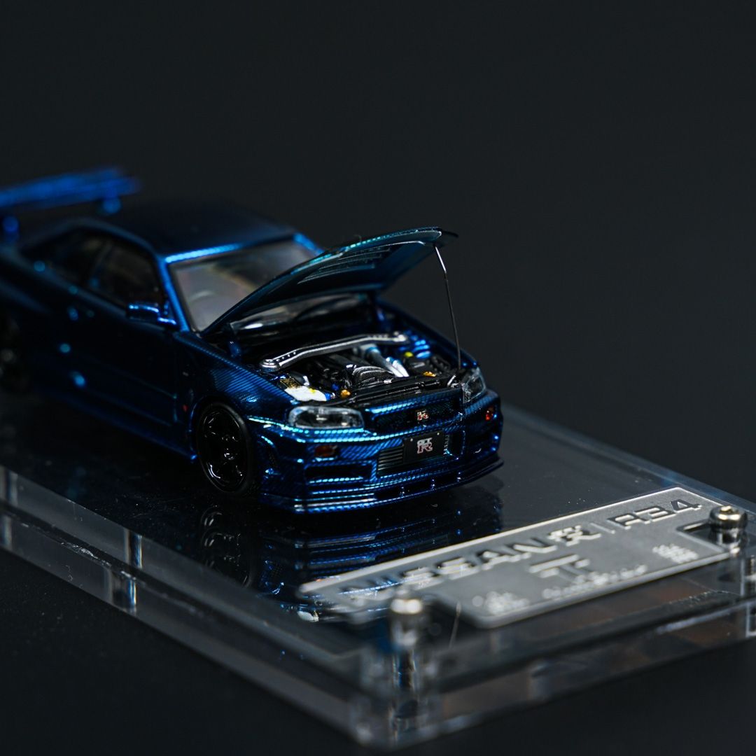 Time Top TimeMicro Nissan Skyline R34 GTR Blue Carbon Electroplated 1/64
