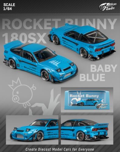 Micro Turbo 1:64 Nissan Silvia 180SX Rocket Bunny baby blue Diecast
