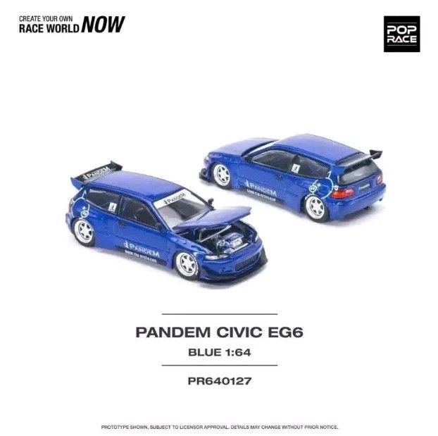 Pop Race 1/64 Pandem Honda Civic Widebody EG6 v1.5 METALLIC BLUE PR64127