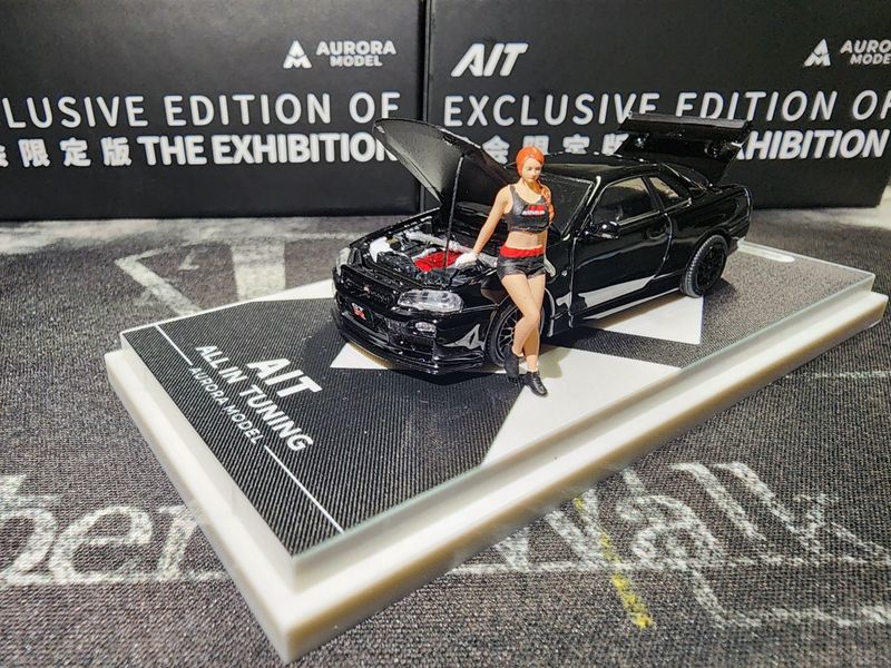 Aurora Model 1/64 Nissan Skyline GTR R34 AIT Exclusive Edition Electroplated Black AM646306
