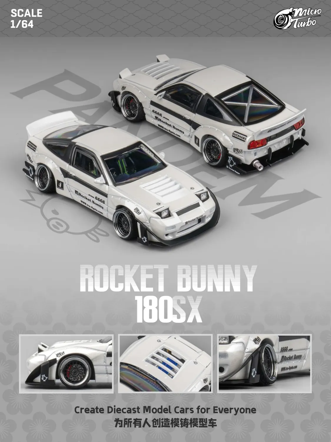 Micro Turbo 1:64 Nissan Silvia 180SX Rocket Bunny v2 White