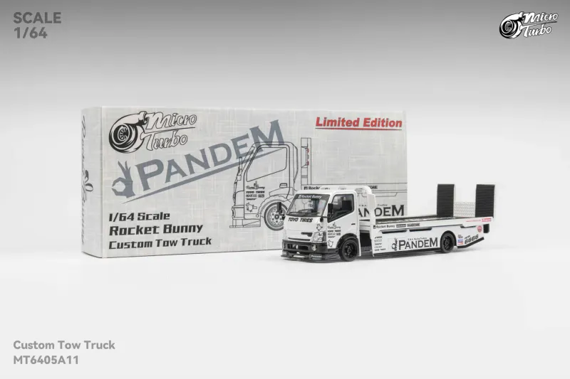Micro Turbo Rocket Bunny Custom Flat Bed Tow Truck metallic White Pandem 1/64