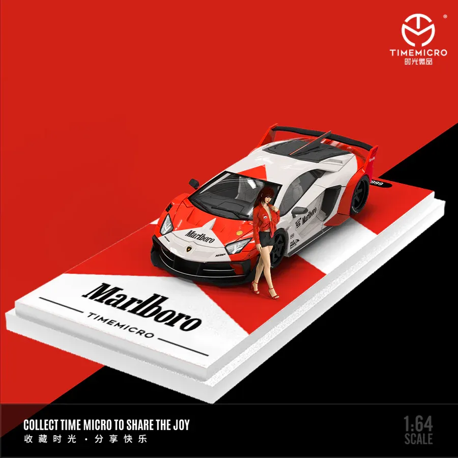 Time Micro 1/64 Lamborghini Aventador GT Evo Marlboro wIth Figurine Livery