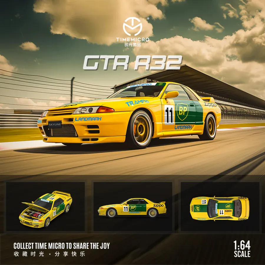 Time Micro 1/64 Nissan Skyline R32 GTR Yellow BP Race Car TM644133
