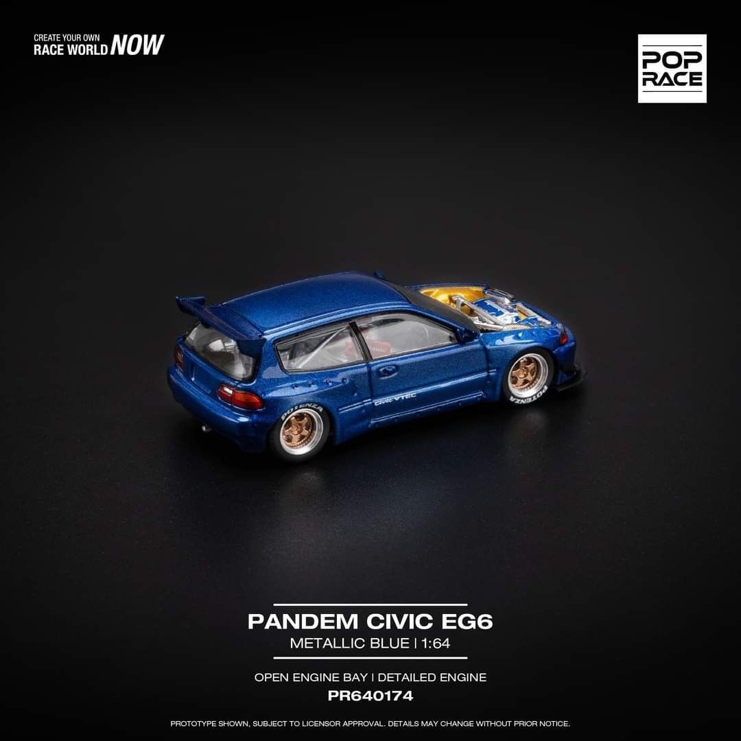 Pop Race 1/64 Pandem Honda Civic Widebody EG6 v1.5 BLUE PR64174