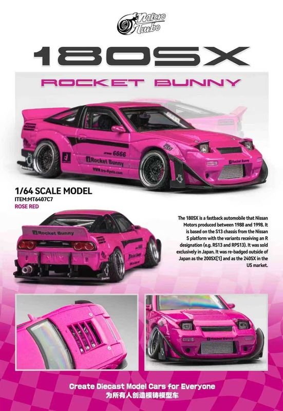 Micro Turbo 1:64 Nissan Silvia 180SX Rocket Bunny v2 Pink