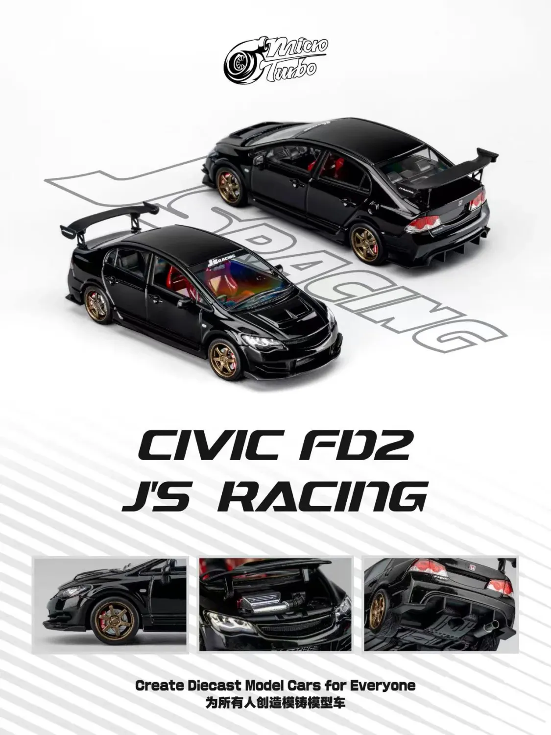 Micro Turbo 1:64 Honda Civic Type R FD2R JS Racing Metallic Black