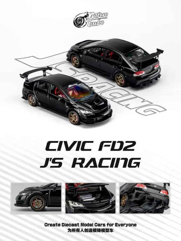 Micro Turbo 1:64 Honda Civic Type R FD2R JS Racing Metallic Black