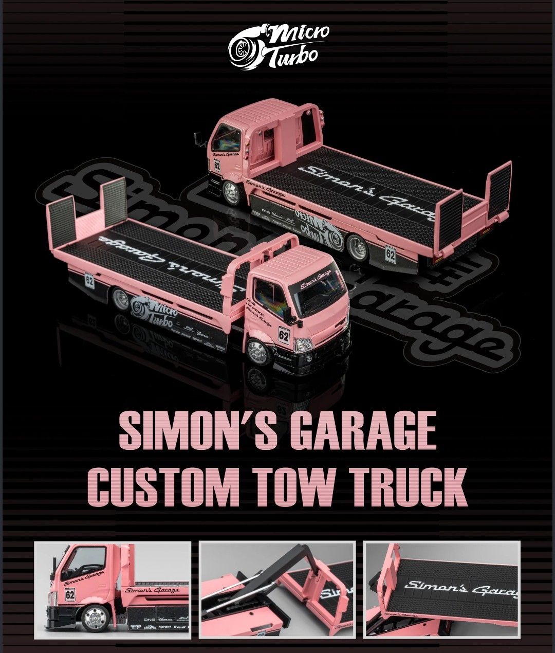 Micro Turbo 1:64 Custom Flatbed Tow Truck Simon's Garage 