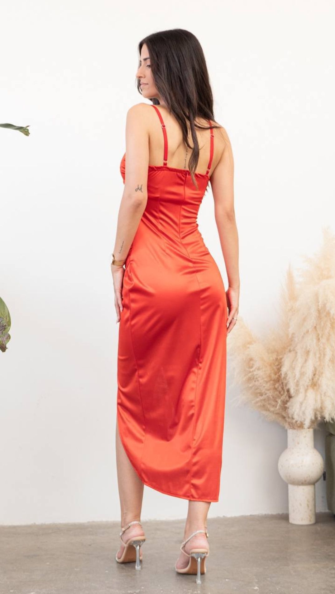 Vestido Midi cruzado raso satinado