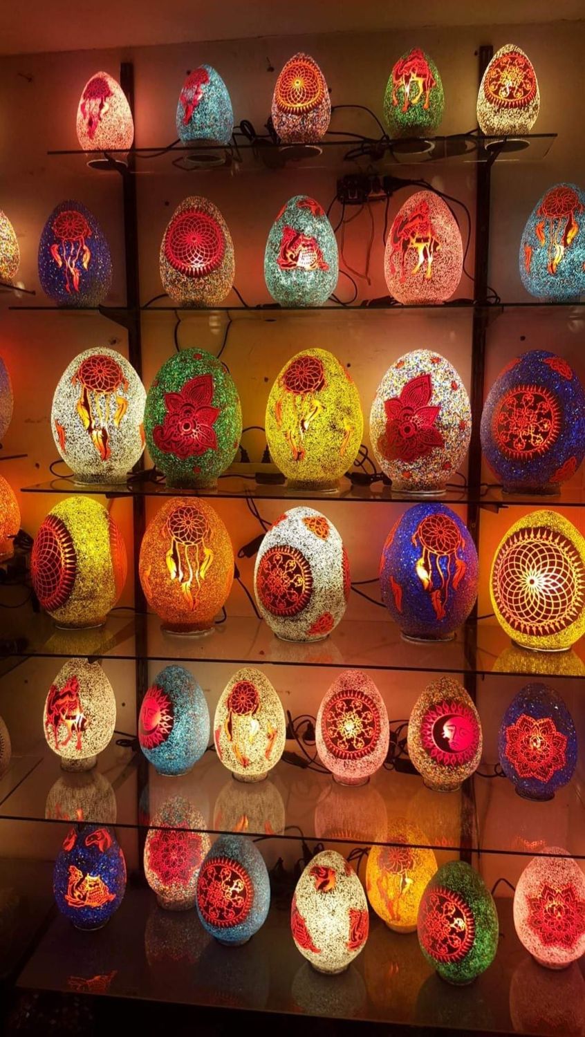 Egg model lamp for the table made of glass mosaic in oriental style