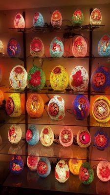 Egg model lamp for the table made of glass mosaic in oriental style