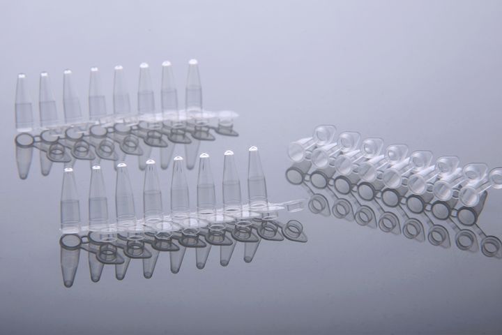 0.2ml PCR 8-strip Tubes with Individually Attached Optical Clear Flat Caps, Rigid Stable, 404001-PK (NSTF10120PK)