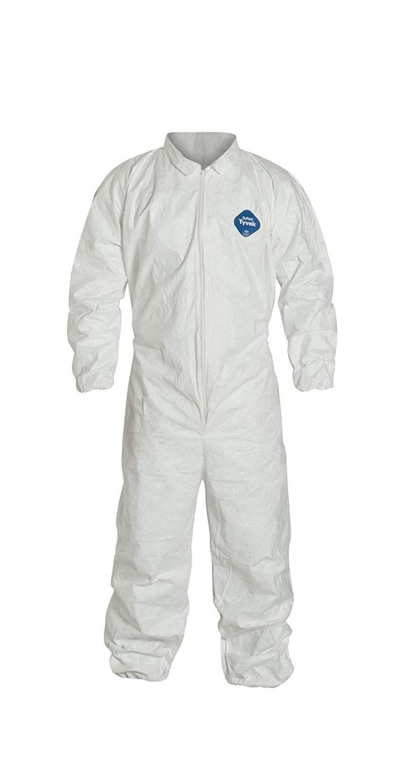 Tyvek Coveralls with Elastic Wrists and Ankles, Without Hood and Boots, M, 25/Case