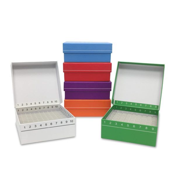 FlipTop™ Carboard freezer box w/ attached hinged lid, 100-place, assorted colors, 5/pk (MTCR2700-A) (R2700-A)
