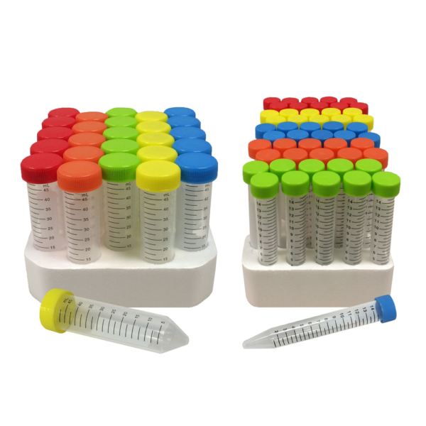 SpectraTube™ 15ml PP (17x118mm), flat rainbow screw cap, 50/foam rack, 500/pk (C2715) (MTCC2715)
