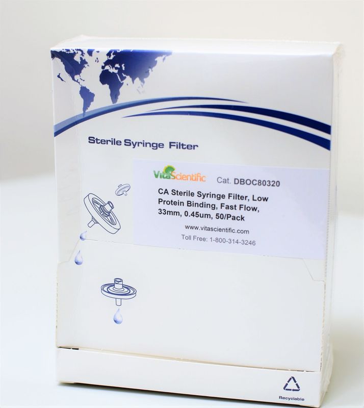 Cellulose Acetate (CA) sterile syringe filter, 33mm, 0.45um, 50pcs/pk