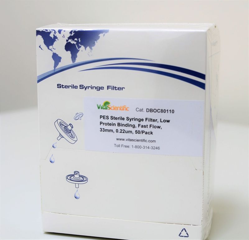 PES sterile syringe filter, Low Protein Binding, Fast Flow, 33mm, 0.22um, 50pcs/pk