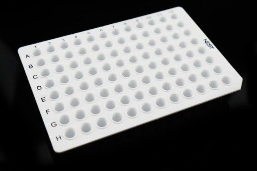 100ul 96 Well PCR Plates, No Skirt, Roche, A12/H12 Notch, White, 10/pk, 50/cs (402812-CS)