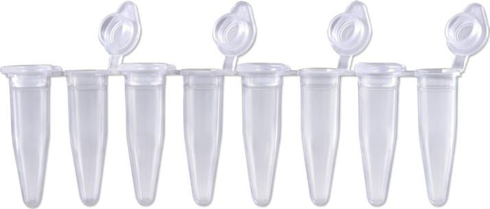 8-Strip PCR Tubes. 0.2mL, with Attached Individual Flat Caps, Natural, 120/Pack, P3010-A, MTCP3010-A