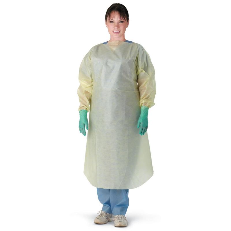 Isolation Gowns, SMS Polypropylene, Yellow, Universal Fit, 100/Case, INPE10035