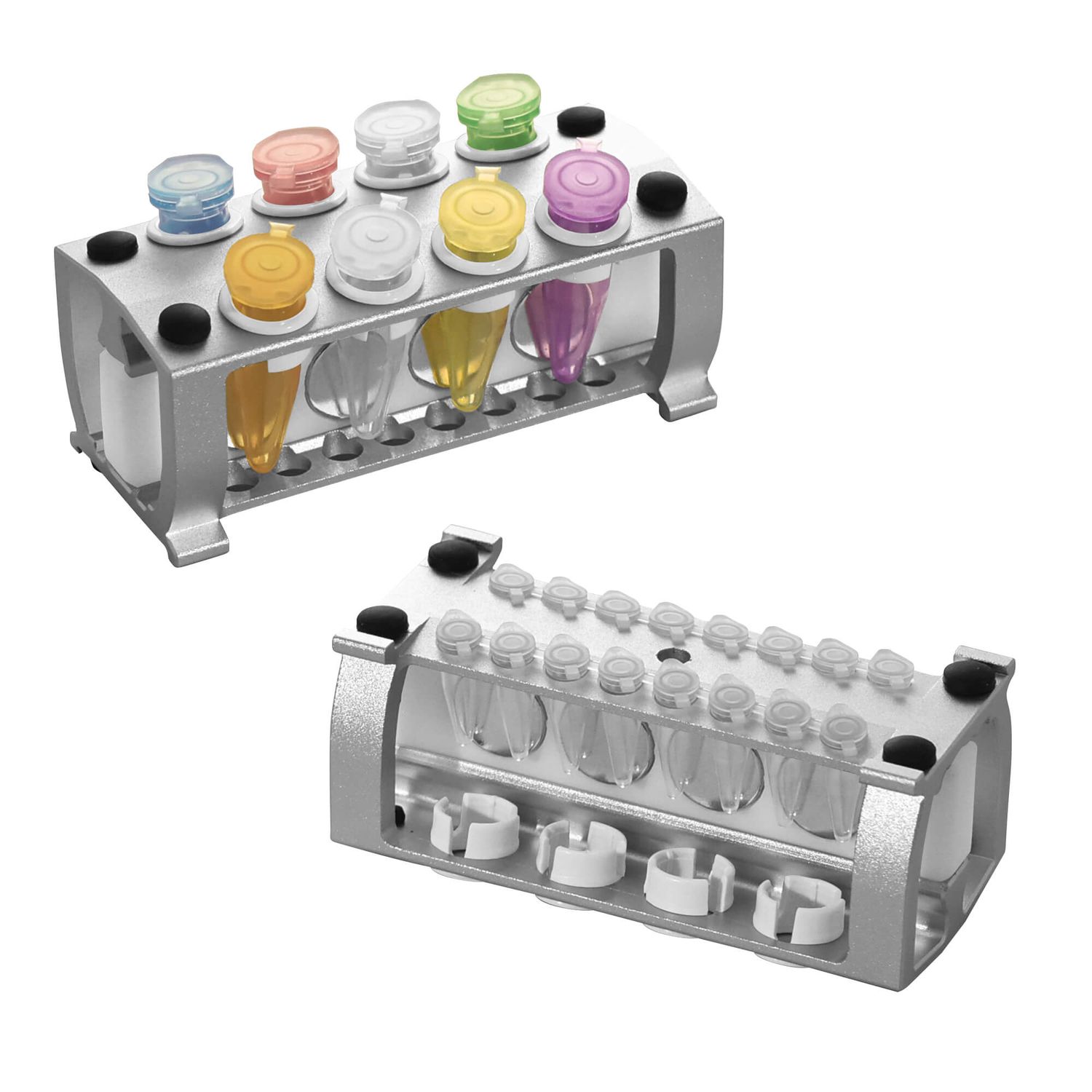 Magnetic Bead Separation Rack, Reversible, for 8 x 1.5/ 2.0ml Tubes & 16 x 0.1/ 0.2ml PCR Tubes (2 x 8-strip PCR Tubes), with Magnet Sleeve and Microtube Height Adjustment Rings, Each, MTR0215