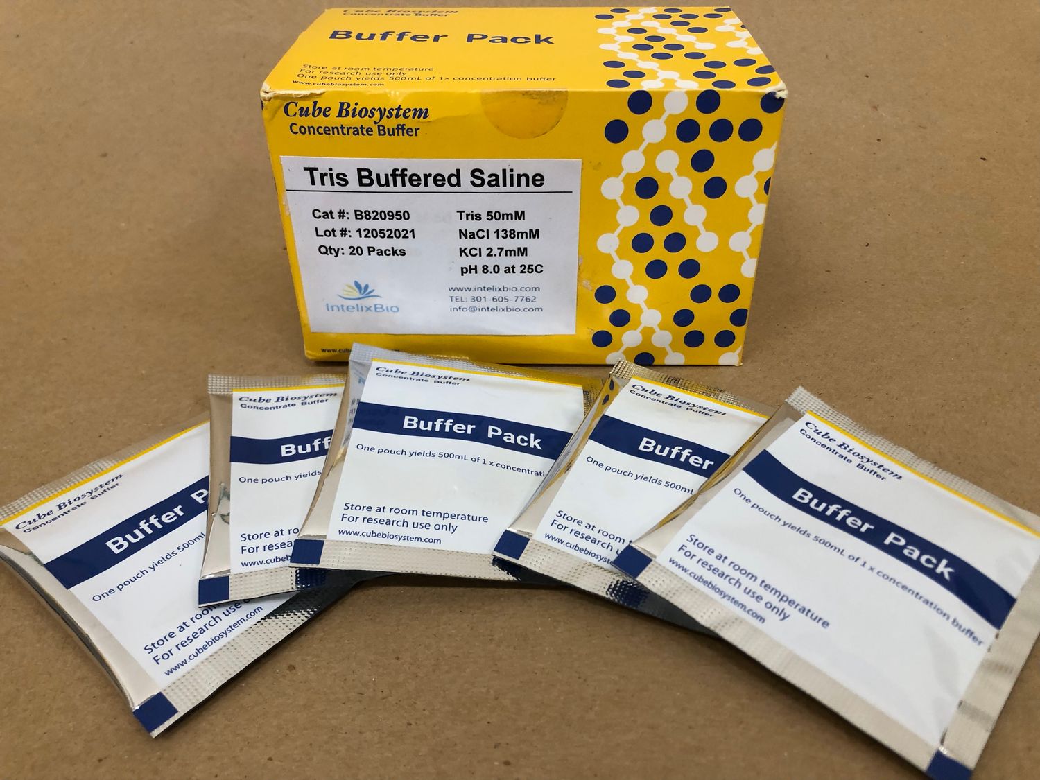 Single-Shot Premixed TBS Ready Pack, 1X, pH 8.0, 20 Packs, B820950