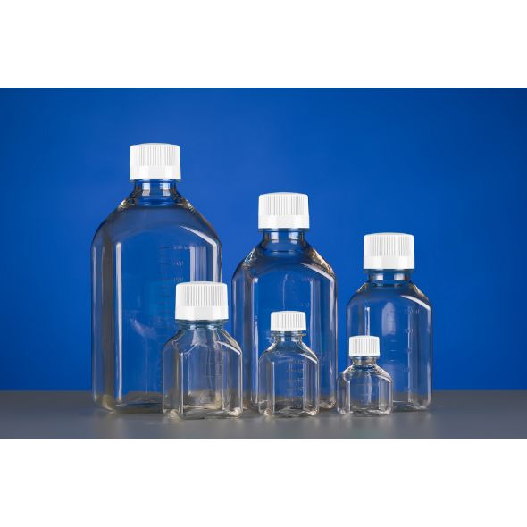 Nest 500mL Square shape PETG Media Bottles, Sterile, 8/pk, 24/cs, 333511