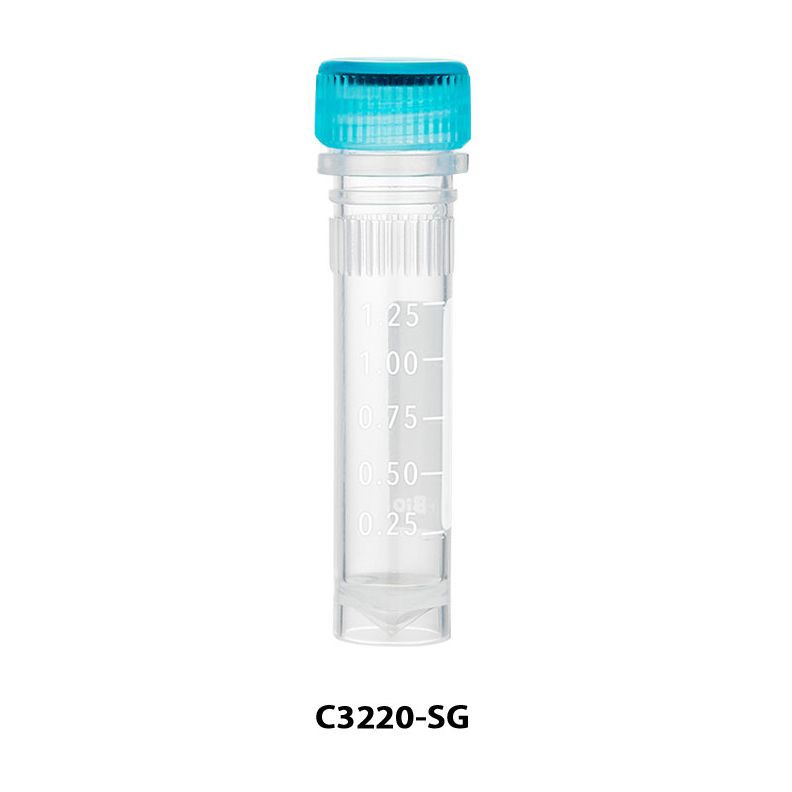 MTC ClearSeal™ 2.0mL (13.1×46.8mm) Screw Cap Tube, sterile, w/ O-ring & attached screw caps, printed graduations, self-standing, 50 per sterile resealable bag, 20 bags per case, 1000/CS, C3220-SG