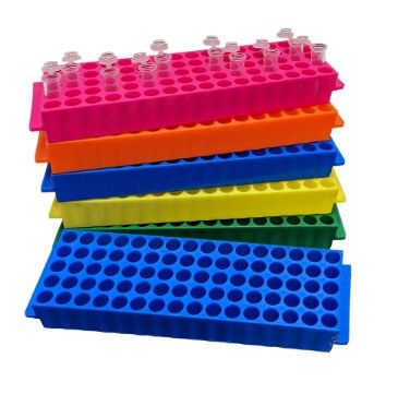 Tube Rack, fraction collector type, 80 x 1.5mL/2mL, assorted colors (B, G, R, Y, O), pack of 5 (MTCR1040) (R1040)