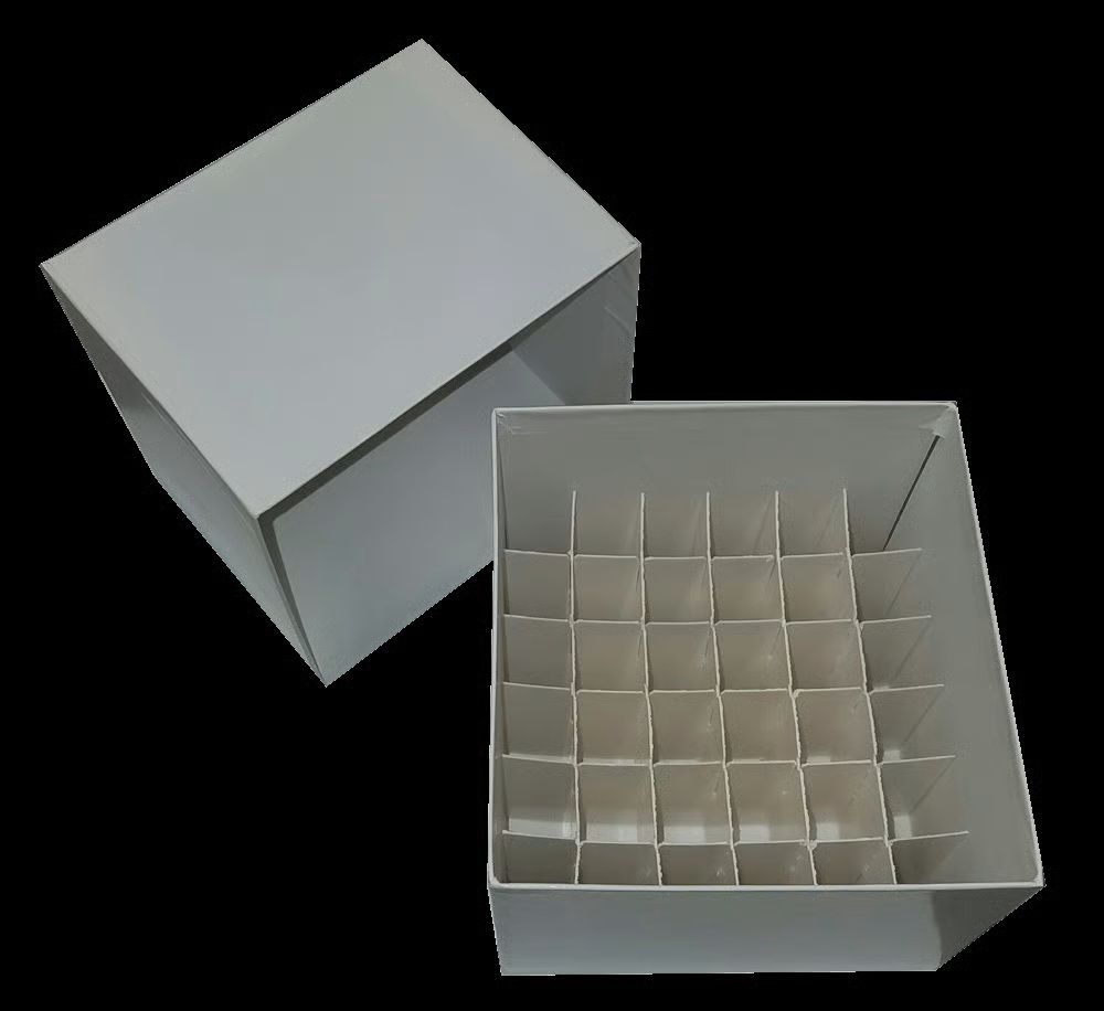 Cryogenic Cardboard Storage Boxes for 15ml Centrifuge Tubes, with 6 x 6 Dividers, with four drain holes on Corners, 4.75