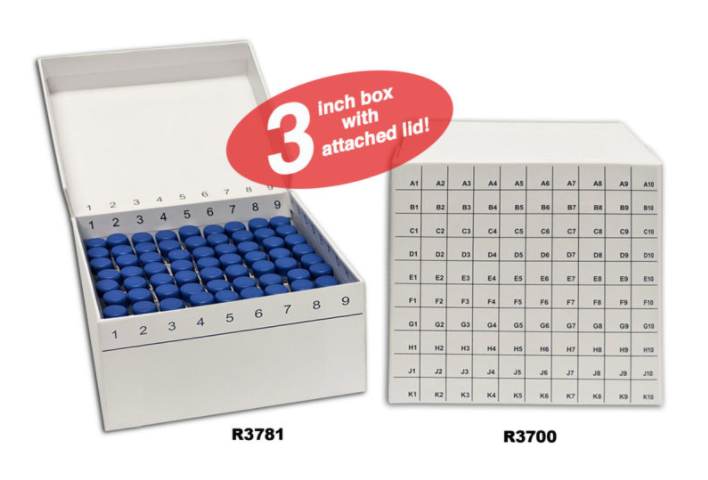FlipTop™ Cardboard freezer box, 3 inch w/ attached hinged lid, 100-place, white, 50/cs, MTCR3700, (R3700) FlipTop™ Cardboard freezer box, 3 inch w/ attached hinged lid, 100-place, white, 50/cs, MTCR3700, (R3700)