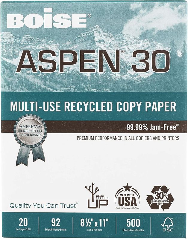ASPEN 30% Recycled Paper, White, 500/Pack, 5000/Case, ASP305000