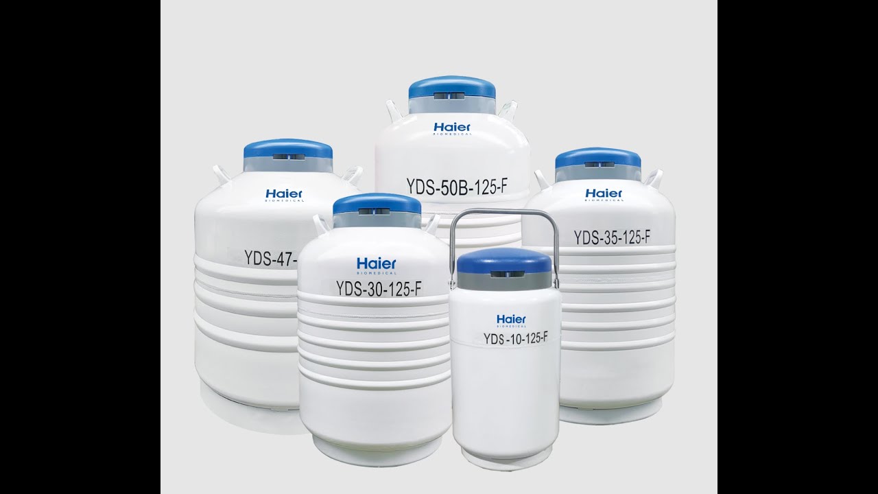Haier Liquid Nitrogen (N2) Storage Container, 30L, Inside Neck Diameter: 125mm, 600 x 2ml Vials Capacity, Including 6 racks with 4 layers, 5*5 cryoboxes, lockable cap and PU bag, YDS-30-125-F
