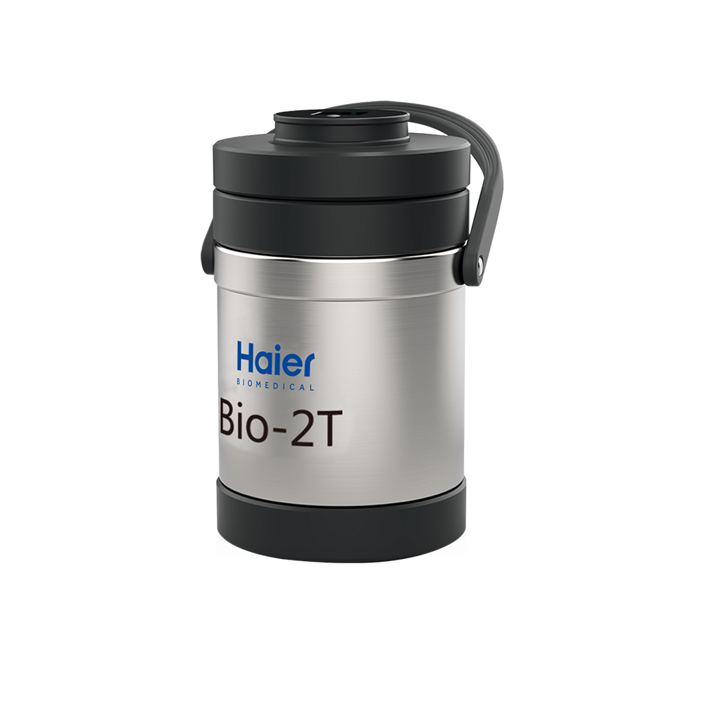 Liquid N2 Transfer Container, 2L, with temperature display showing real time temperature on lid, Capacity: 54 x 2ml Internal Thread Cryovials, Temp. Range: -135~-196 ℃, BIO2T