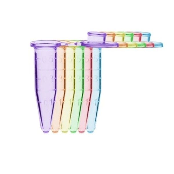 SureSeal S™ Sterile Microcentrifuge Tube with Cap, 0.5ml, assorted colors (B, R, G, O, P, Y), sterile, w/ self-standing bag, 500/Pack, MTC2007-AST