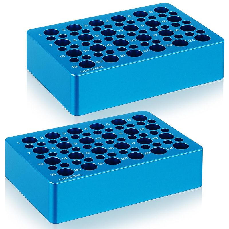Dual Sizes Cooling Block, Aluminum, for 24 x 1.5/2.0ml Tubes & 36 x 0.2ml PCR Tubes, with Non-Slip Base, 2/Pack, CB24153602