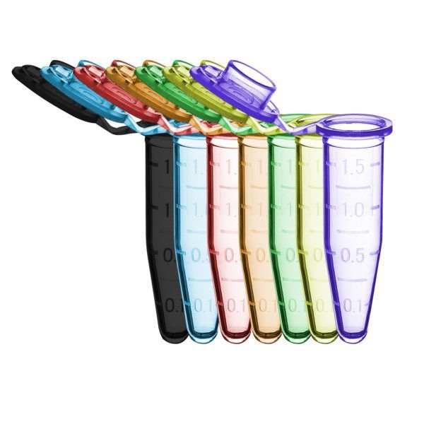 SureSeal™ S Microtube w/ cap 1.5ml, Sterile, assorted colors (Red, Blue, Green, Yellow & Purple), 50/Bag, 500/pk, 10 Packs/Case, (C2000-50AST), DBOC200050AST