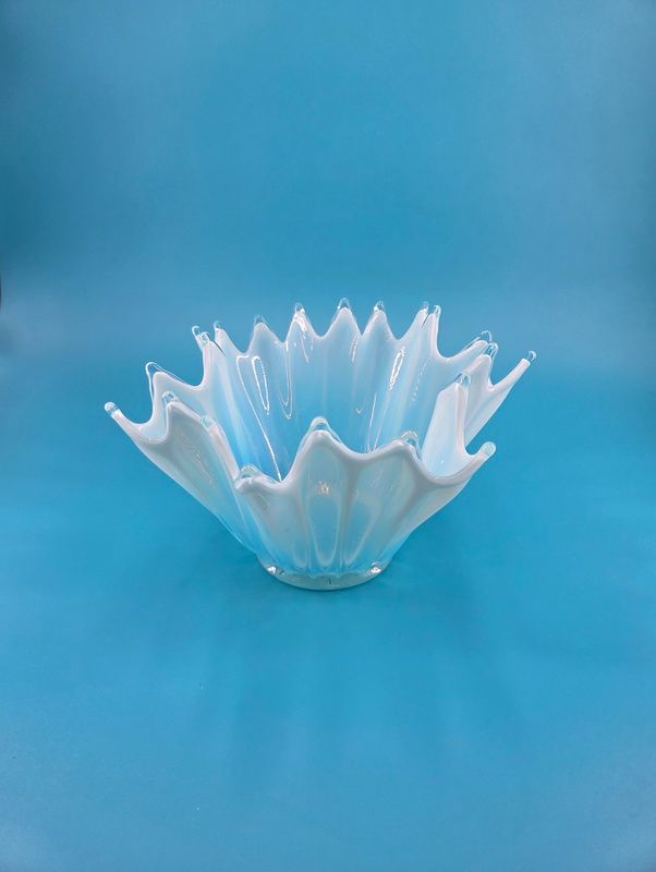 The ruffle pattern is asymmetrical. 