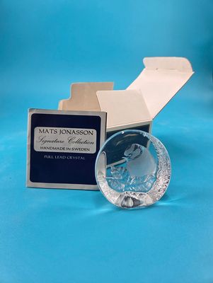 Mats Jonasson Etched Lead Crystal Blue Tit Bird #9204, Signed With Box