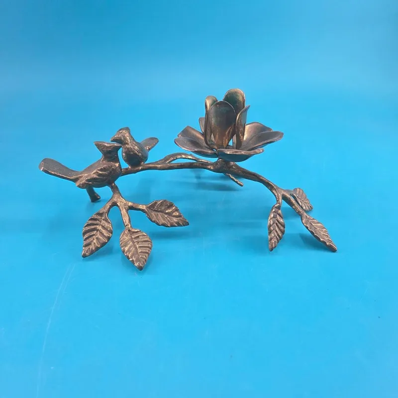 Brass Candle Holder  w/ Birds & Flower