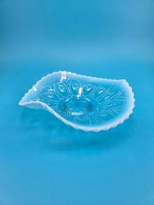 Northwood Blue Opalescent Glass (Spoke and Wheel) The dish ruffles three times.